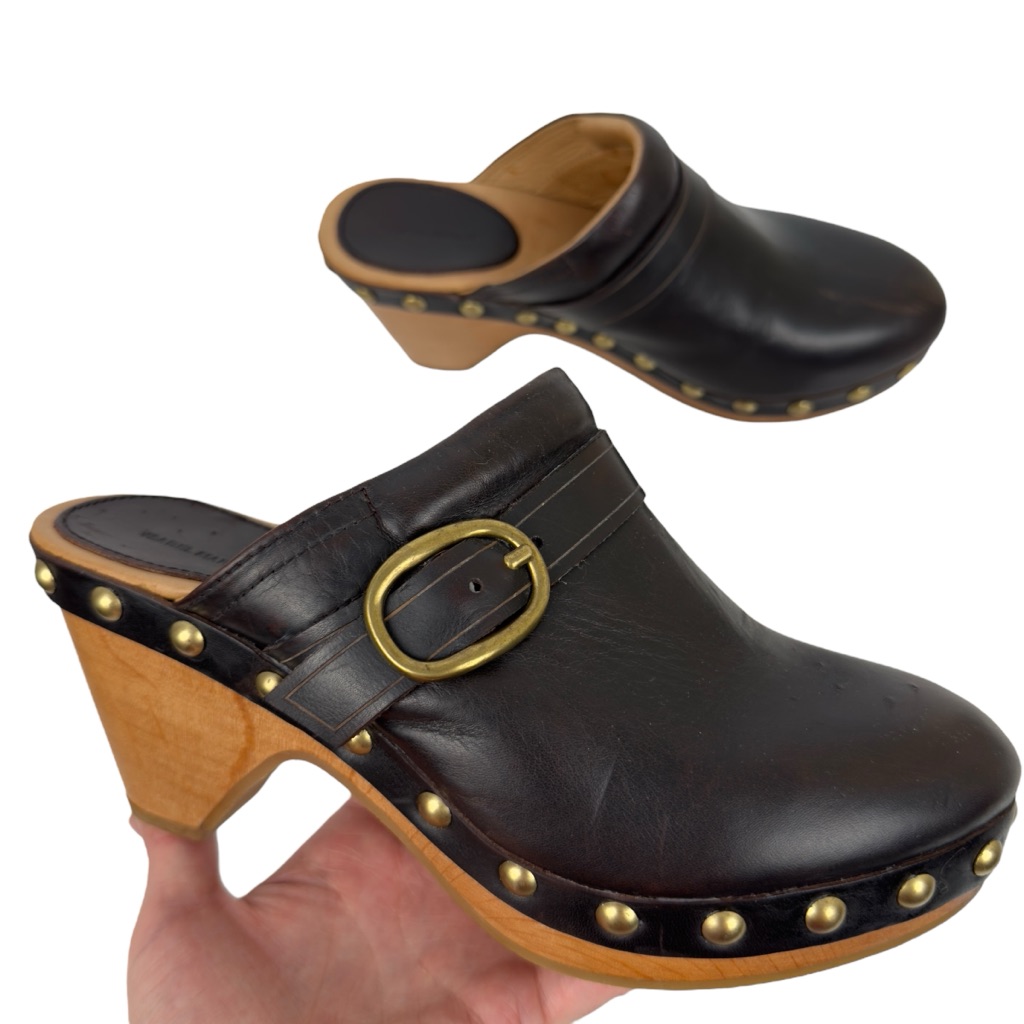 Isabel Marant Dark Brown Leather Mules With Gold Details